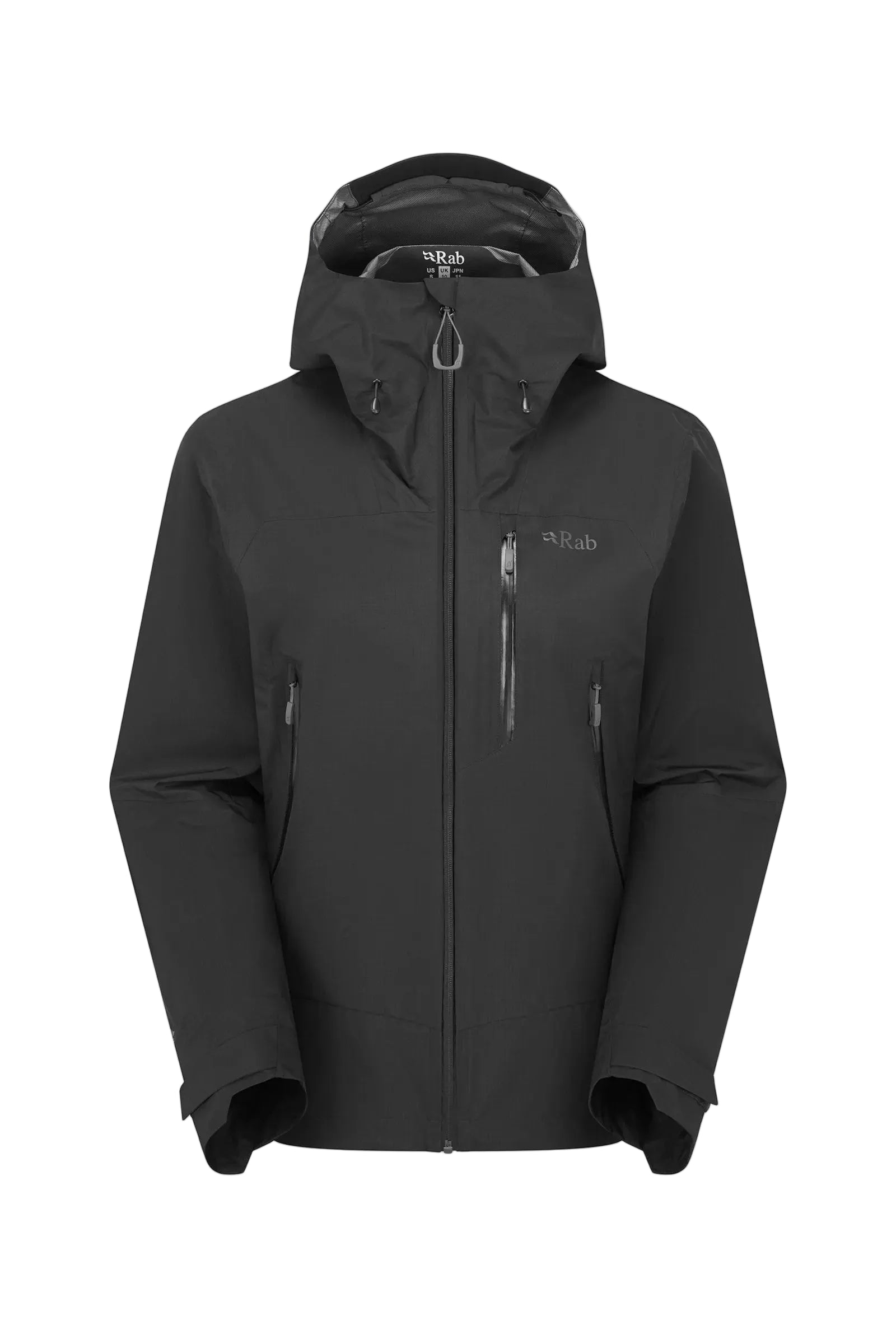 Rab Women's Downpour Mountain Waterproof Jacket in Black - front