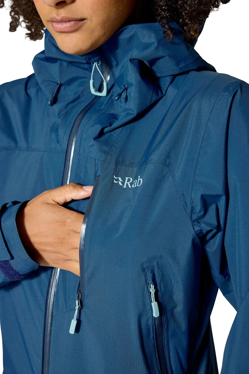 Rab Women's Downpour Mountain Waterproof Jacket in Tempest Blue - chest pocket detail