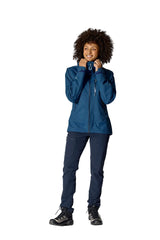 Rab Women's Downpour Mountain Waterproof Jacket in Tempest Blue - worn, front