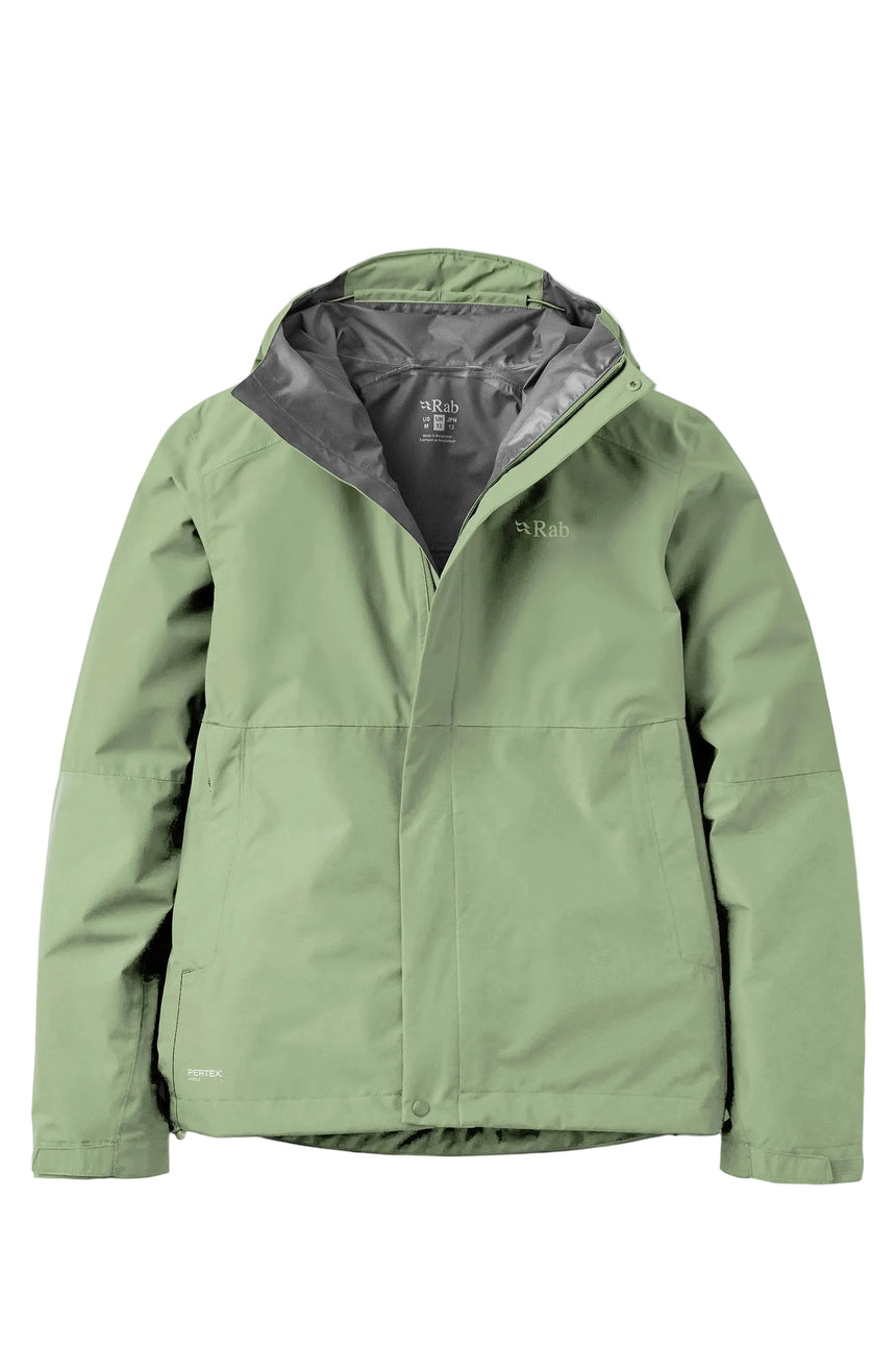 Rab Women's Downpour Waterproof Jacket in Dark Fig Green - front