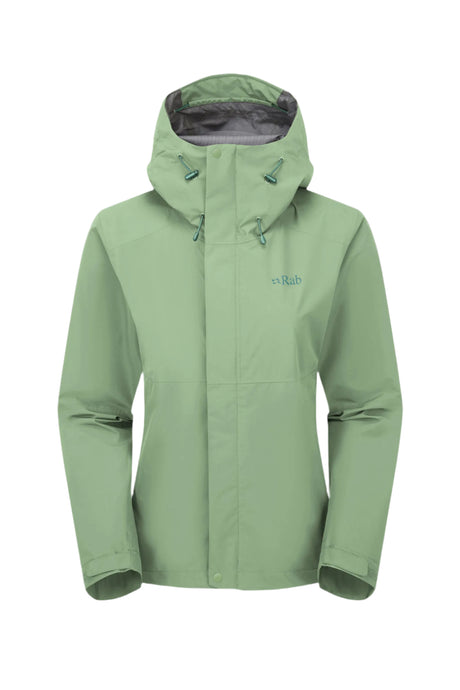 Rab Women's Downpour Waterproof Jacket in Fig Green - front