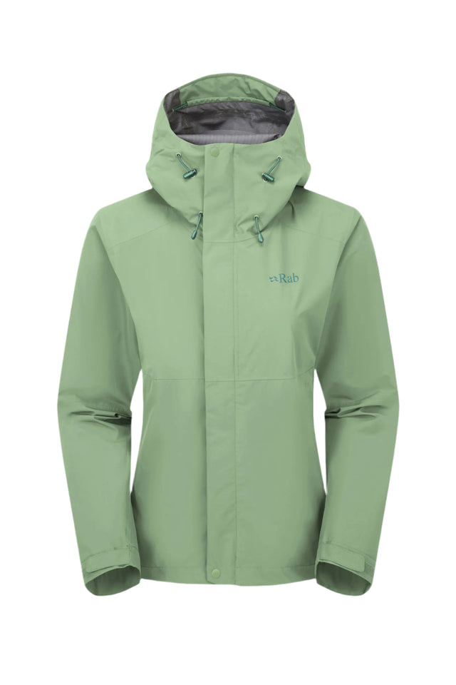 Rab Women's Downpour Waterproof Jacket in Fig Green - front