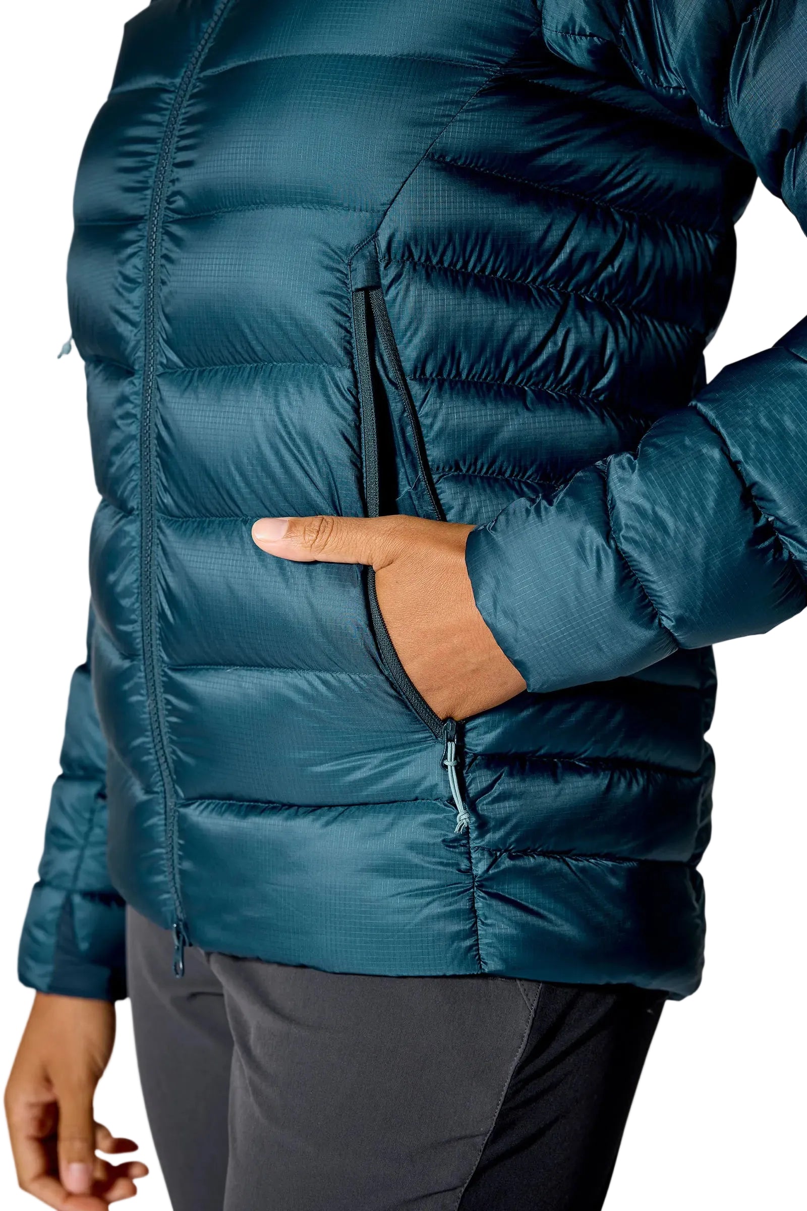 Rab Women's Electron Pro Down Jacket in Black - hand pocket detail