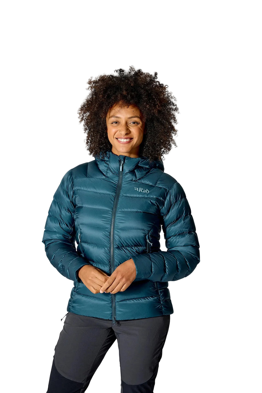 Rab Women's Electron Pro Down Jacket in Black - worn, upper body