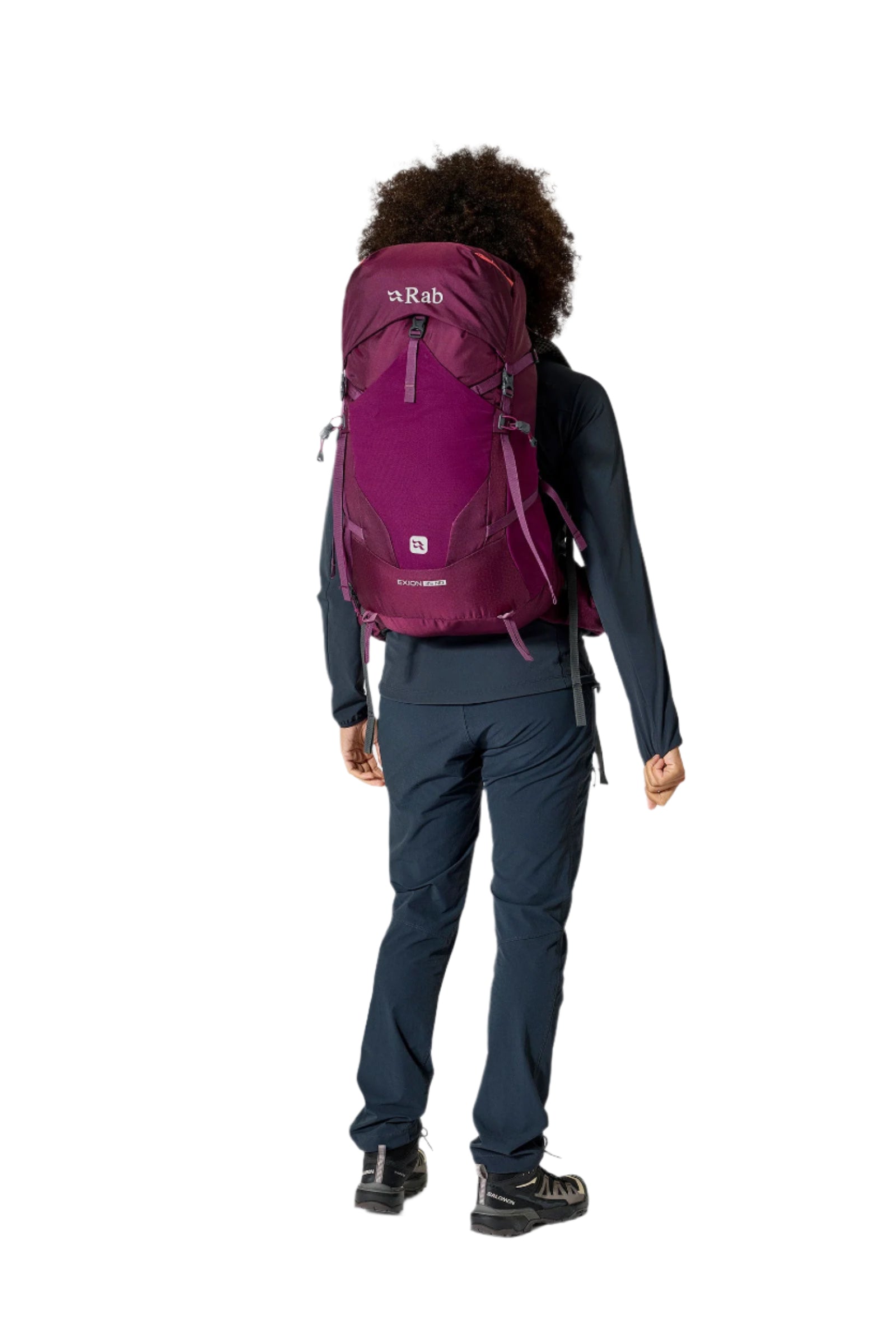 Rab Women's Exion ND35L Hiking Pack in Mulberry - On Model Full Length Side