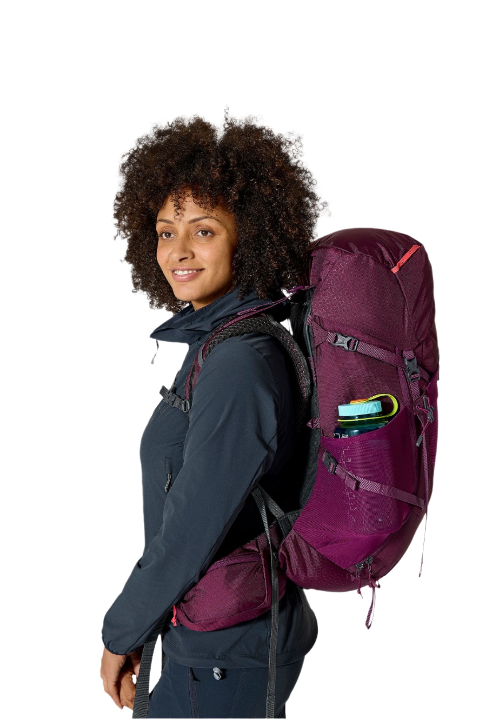 Rab Women's Exion ND35L Hiking Pack in Mulberry - On Model Side View