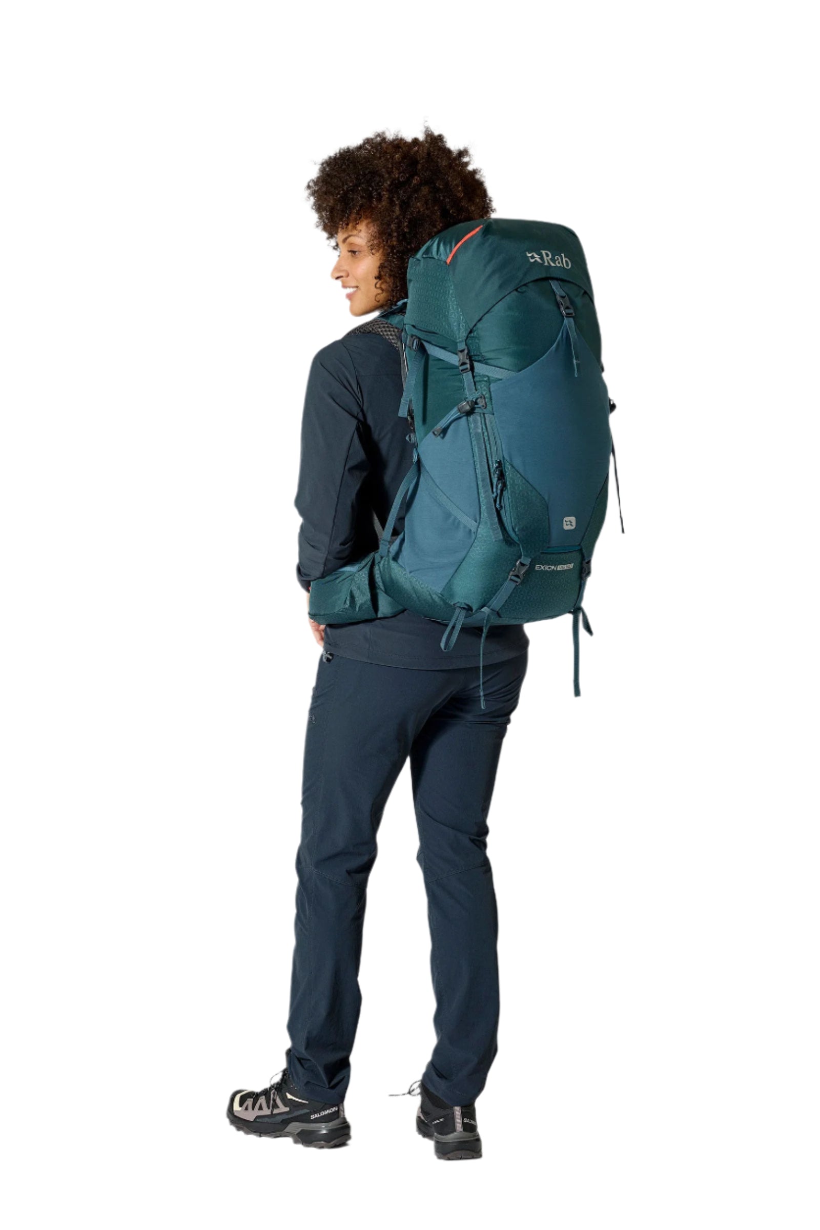 Rab Women's Exion ND45L Hiking Pack in Orion Blue - On Model Full Length Side