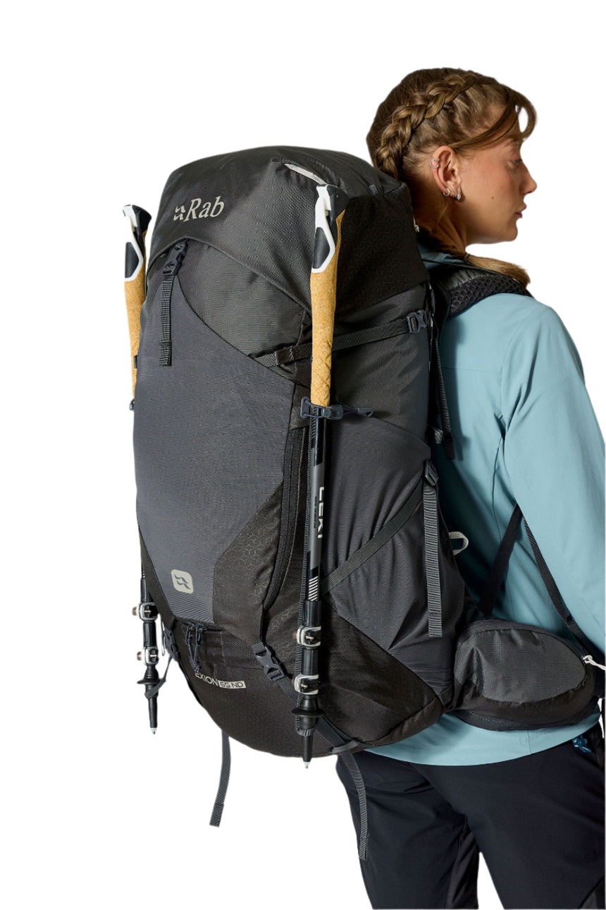 Rab Women's Exion ND65L Hiking Pack in Anthracite/Graphene - On Model Side View