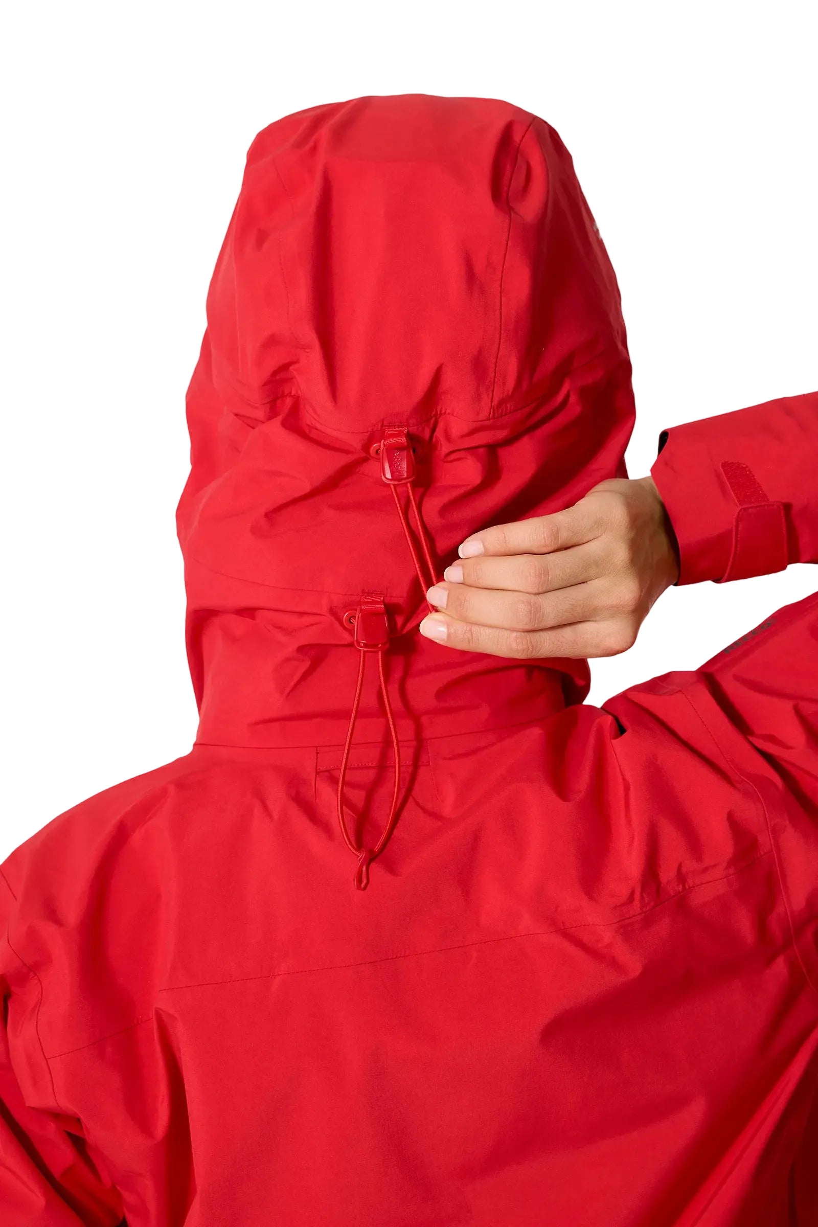 Rab Women's Firewall Guide Waterproof Jacket in Summit Red - hood adjustment detail