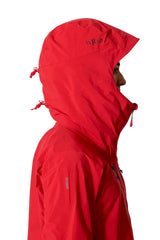 Rab Women's Firewall Guide Waterproof Jacket in Summit Red - hood side detail