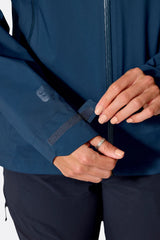 Rab Women's Firewall Light Waterproof Jacket in Tempest Blue - cuff detail, worn