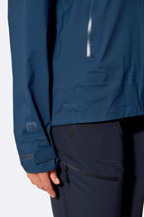 Rab Women's Firewall Light Waterproof Jacket in Tempest Blue - sleeve detail, worn