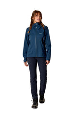Rab Women's Firewall Light Waterproof Jacket in Tempest Blue - worn, walking, front