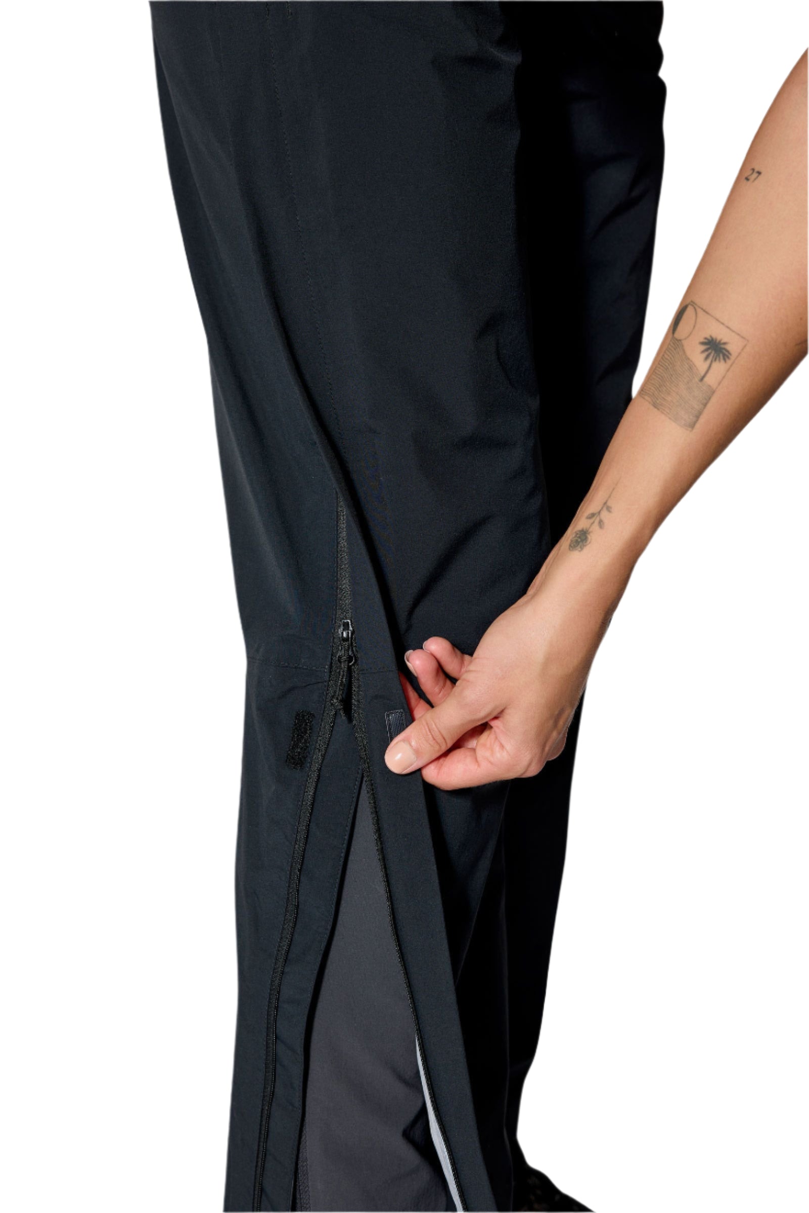 Rab Women's Firewall Waterproof Pants in Black - hip detail, worn