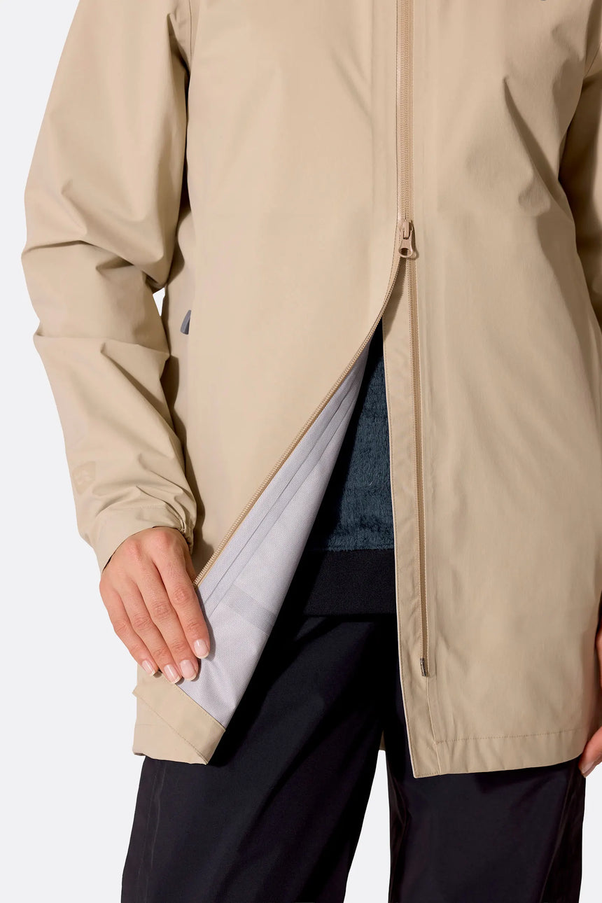 Rab Women's Firewall Waterproof Parka in Dark Pebble - side hem detail on model (2 of 2)
