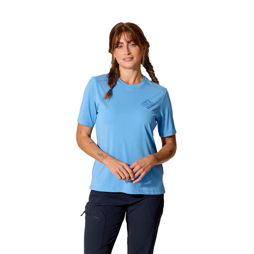 Rab Women's Force Stamp Tee in Bluebird - three-quarter