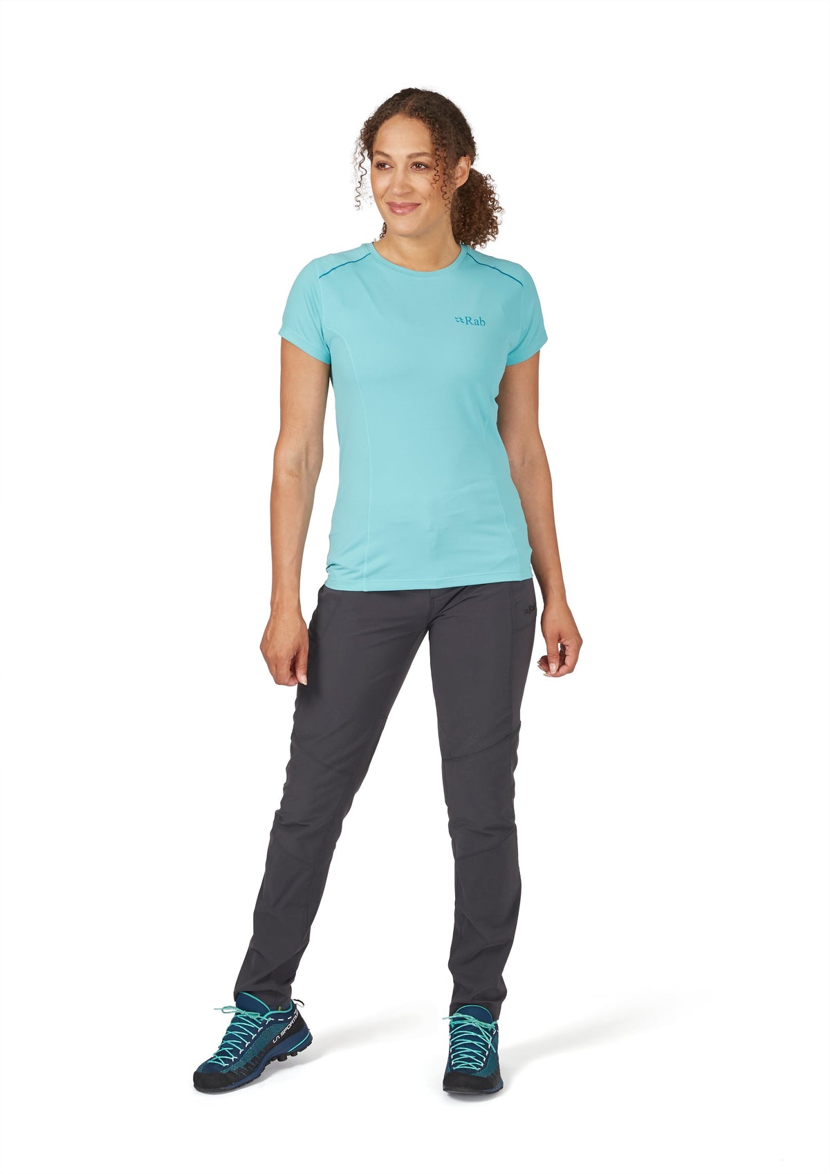 Rab Women's Incline Light Pants in Anthracite - full length, worn