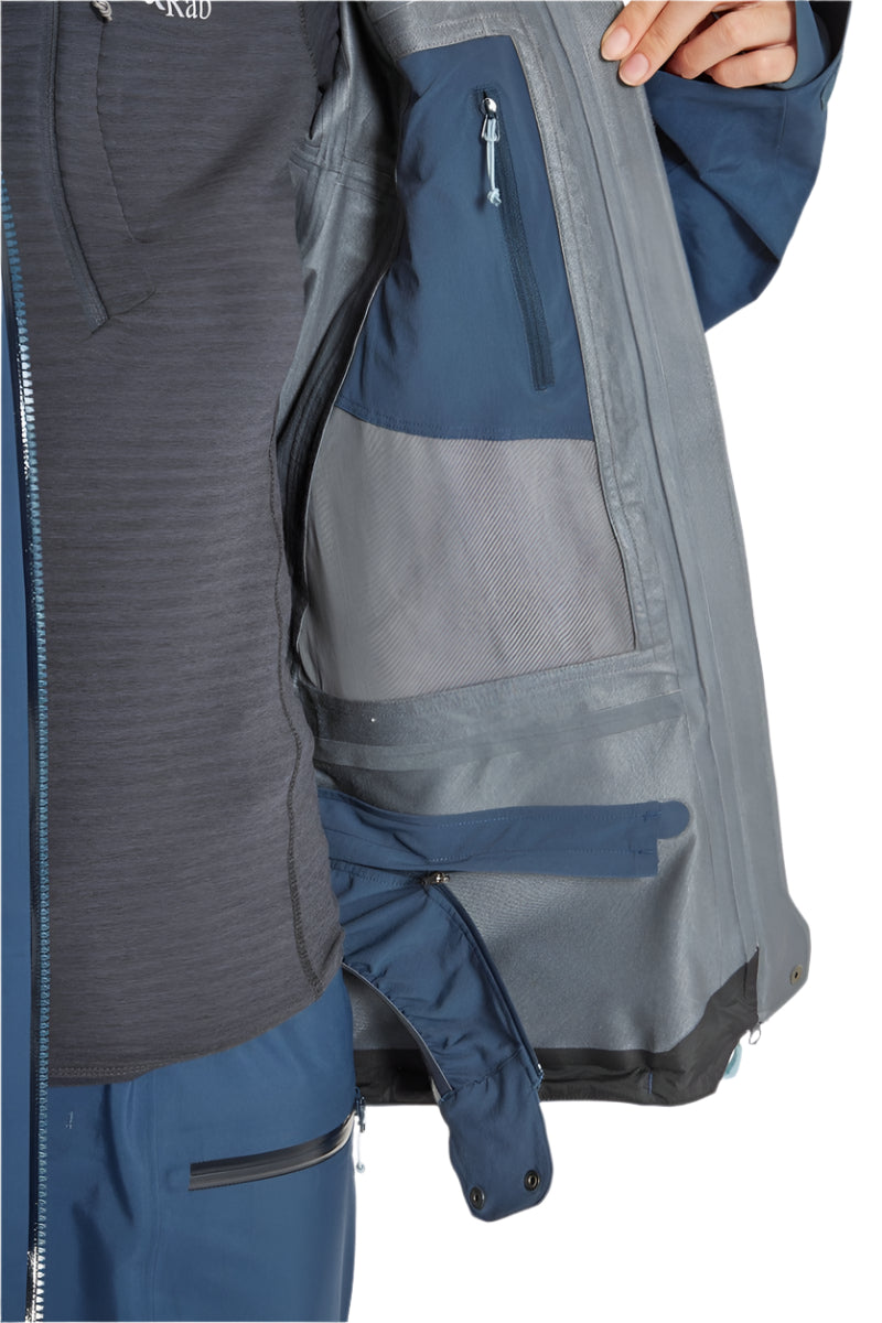 Rab Women's Khroma Converge GORE-TEX Ski Jacket in Tempest Blue - internal mesh pocket detail, worn (reference only, not a stocked colour)