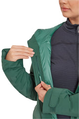 Rab Women's Khroma Diffract Insulated Ski Jacket in Greenslate/Eucalyptus - chest pocket detail