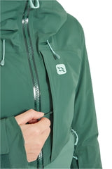 Rab Women's Khroma Diffract Insulated Ski Jacket in Greenslate/Eucalyptus - collar detail