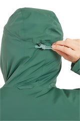 Rab Women's Khroma Diffract Insulated Ski Jacket in Greenslate/Eucalyptus - hood adjustment detail