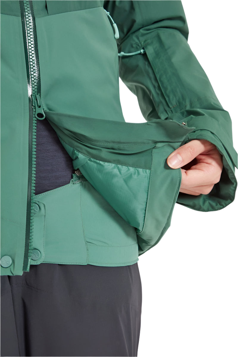 Rab Women's Khroma Diffract Insulated Ski Jacket in Greenslate/Eucalyptus - pit zip detail