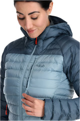 Rab Women's Microlight Alpine Down Jacket in Orion Blue (Reference) - Chest Zip Detail, Worn