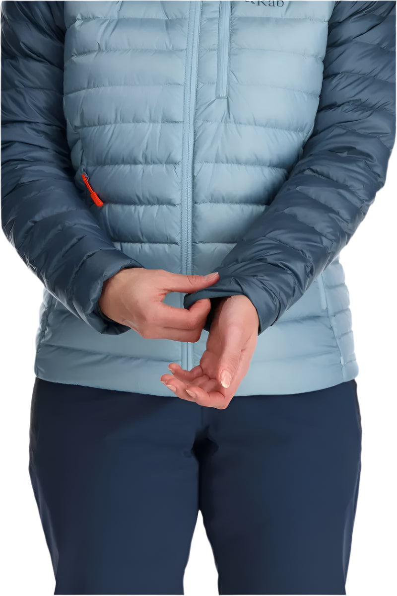 Rab Women's Microlight Alpine Down Jacket in Orion Blue (Reference) - Hem Drawcord Detail, Worn