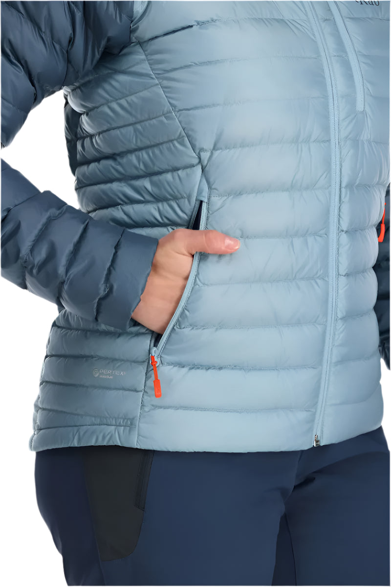 Rab Women's Microlight Alpine Down Jacket in Orion Blue (Reference) - Hip Pocket Detail, Worn