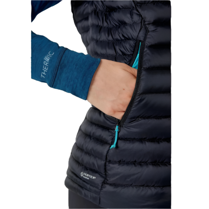 Rab Women's Microlight Down Vest in Black - Cuff Detail, Worn