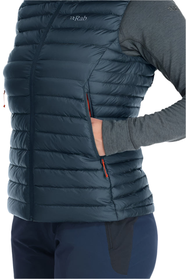 Rab Women's Microlight Down Vest in Orion Blue (Reference) - Side, Worn