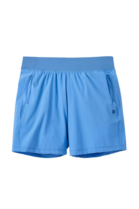 Rab Women's Momentum Shorts in Bluebird - flat lay