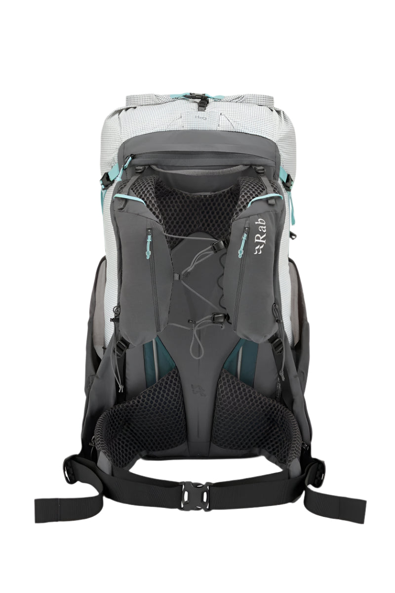 Rab Women's Muon ND40L Hiking Pack in Pewter/Graphene - Back View