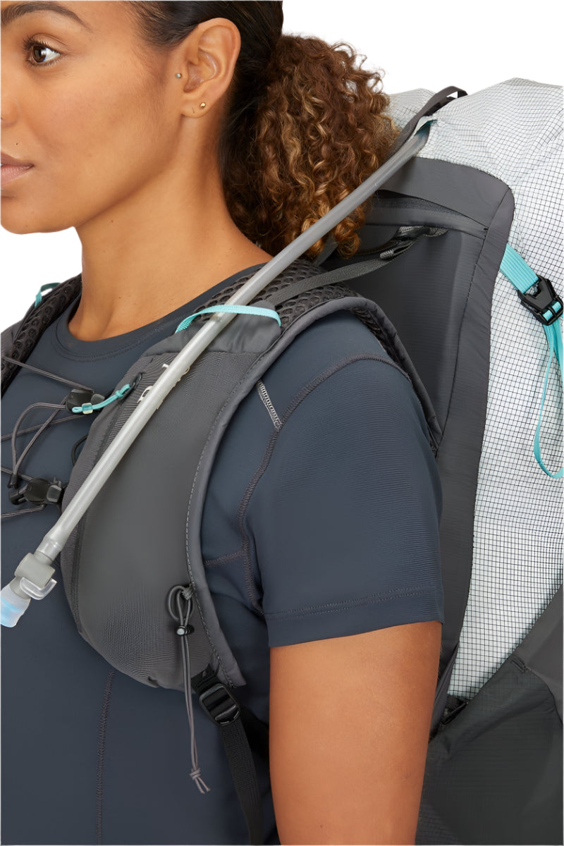Rab Women's Muon ND40L Hiking Pack in Pewter/Graphene - On Model Front View