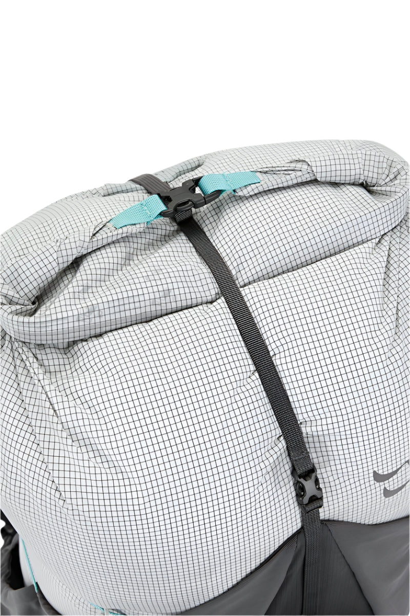 Rab Women's Muon ND40L Hiking Pack in Pewter/Graphene - Roll Top Detail