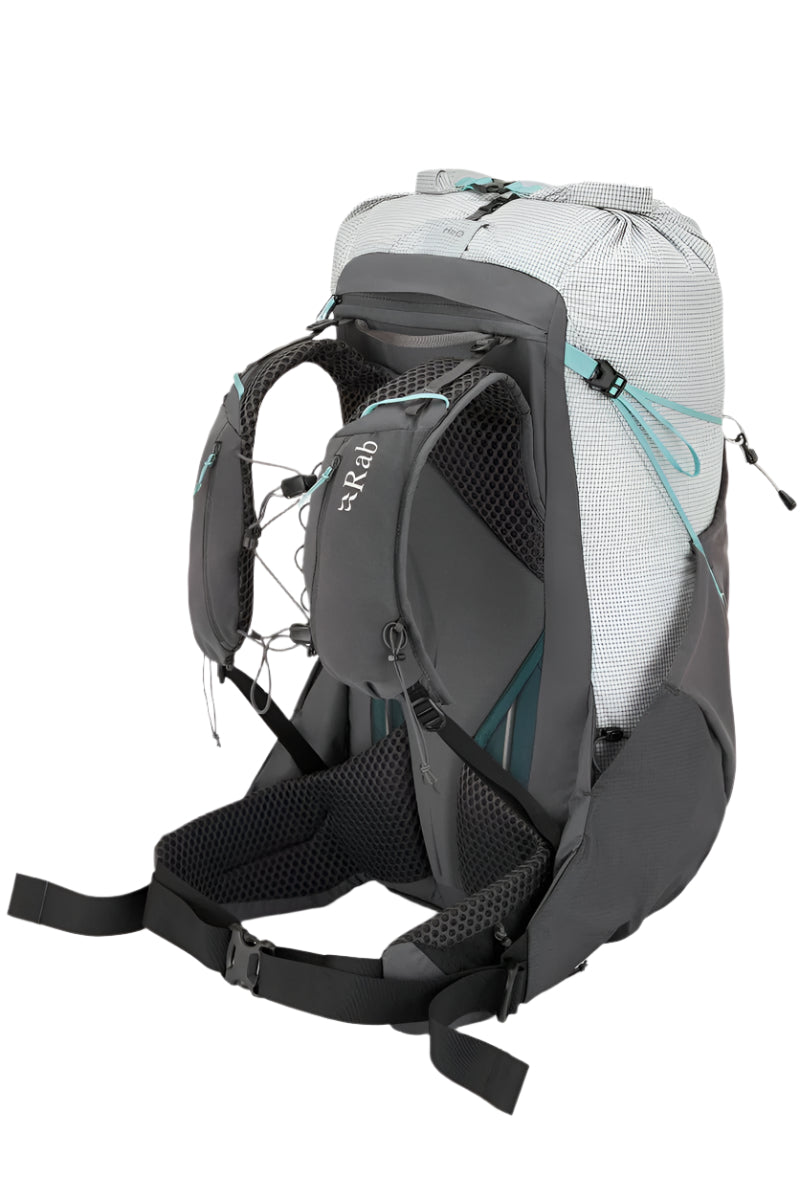 Rab Women's Muon ND40L Hiking Pack in Pewter/Graphene - Side View