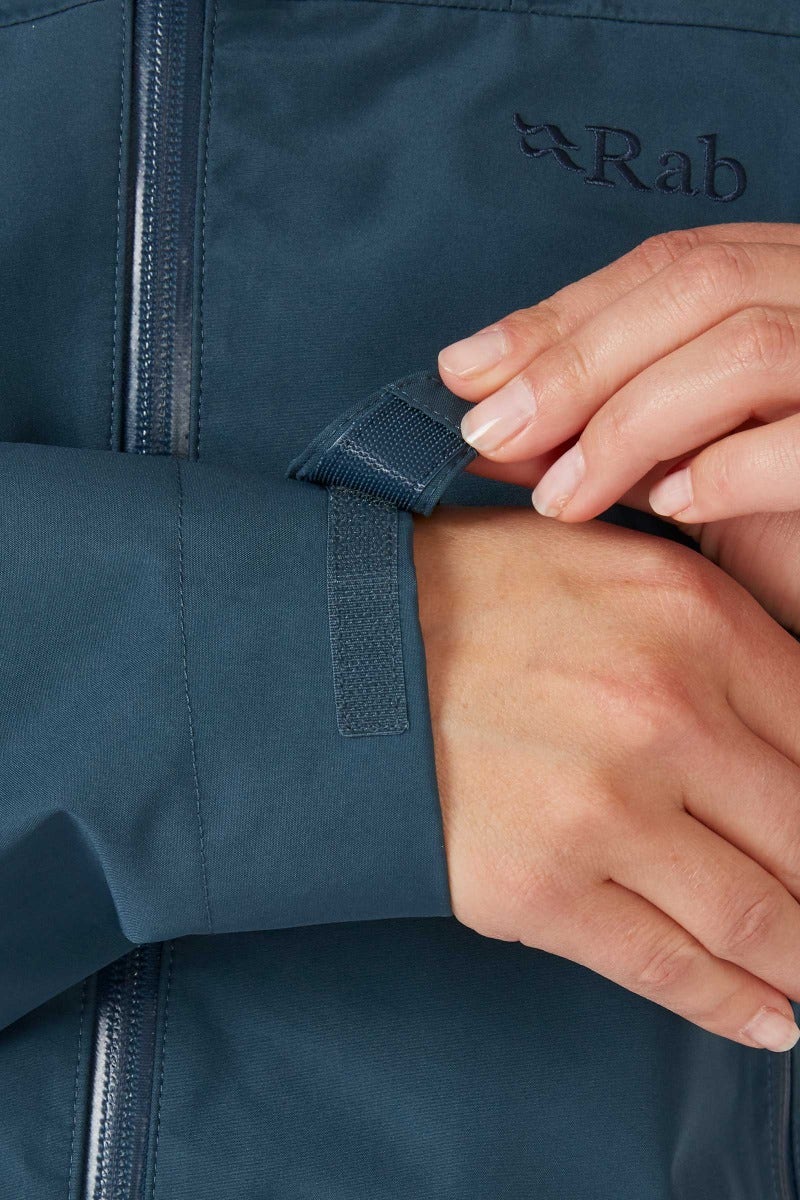 Rab Women's Namche GORE-TEX Jacket in Orion Blue - cuff detail, worn