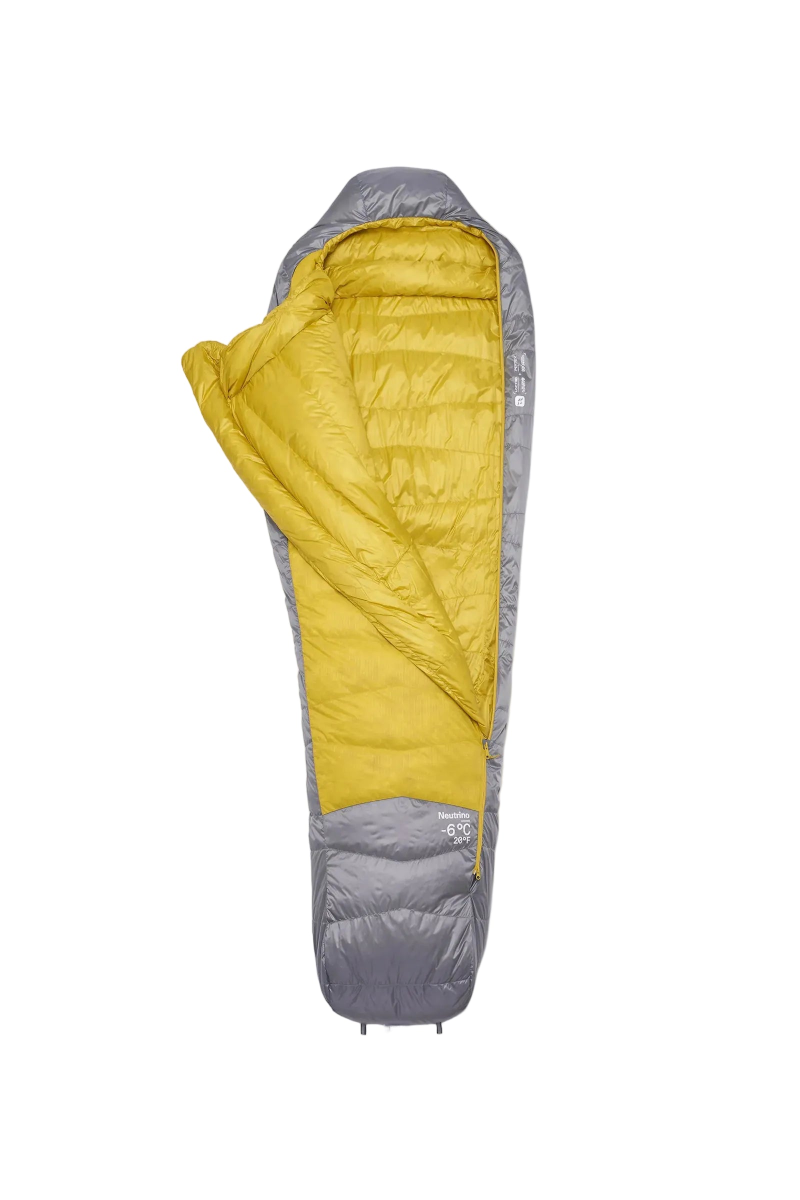 Rab Women's Neutrino Down Sleeping Bag (-6°C/20F) in Zinc/Dark Pollen - Side Open