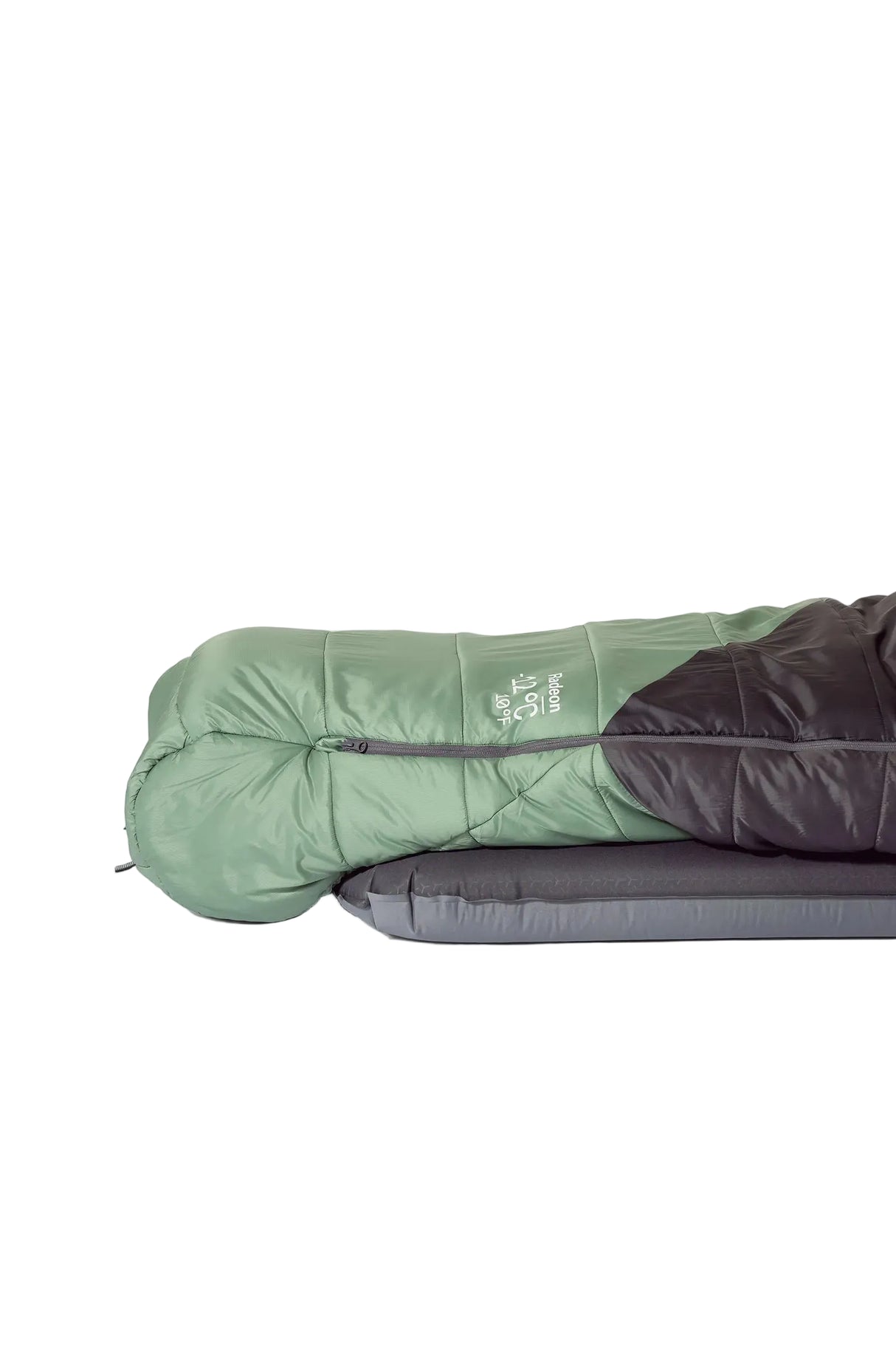 Rab Women's Radeon Synthetic Sleeping Bag (0°C/32F) in Dark Fig Green/Graphene - worn