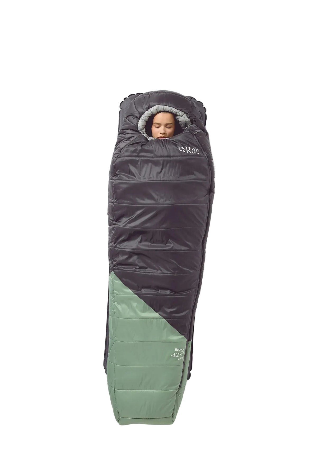 Rab Women's Radeon Synthetic Sleeping Bag (0°C/32F) in Dark Fig Green/Graphene - worn, face out