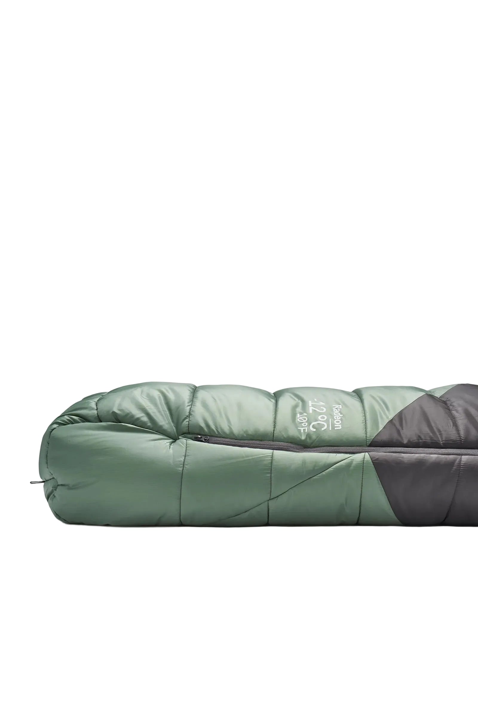 Rab Women's Radeon Synthetic Sleeping Bag (-12°C/10F) in Dark Fig Green/Graphene - worn, close-up