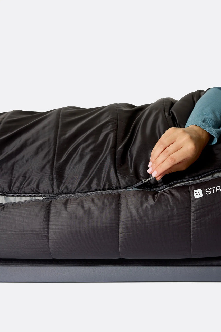 Rab Women's Radeon Synthetic Sleeping Bag (-12°C/10F) in Dark Fig Green/Graphene - worn, drawcord detail