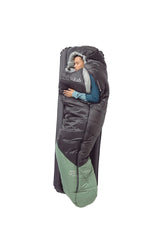 Rab Women's Radeon Synthetic Sleeping Bag (-12°C/10F) in Dark Fig Green/Graphene - worn, lying flat