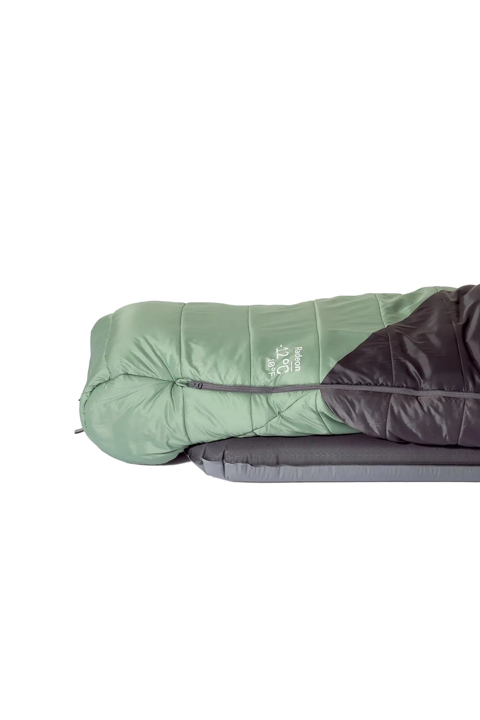 Rab Women's Radeon Synthetic Sleeping Bag (-12°C/10F) in Dark Fig Green/Graphene - worn