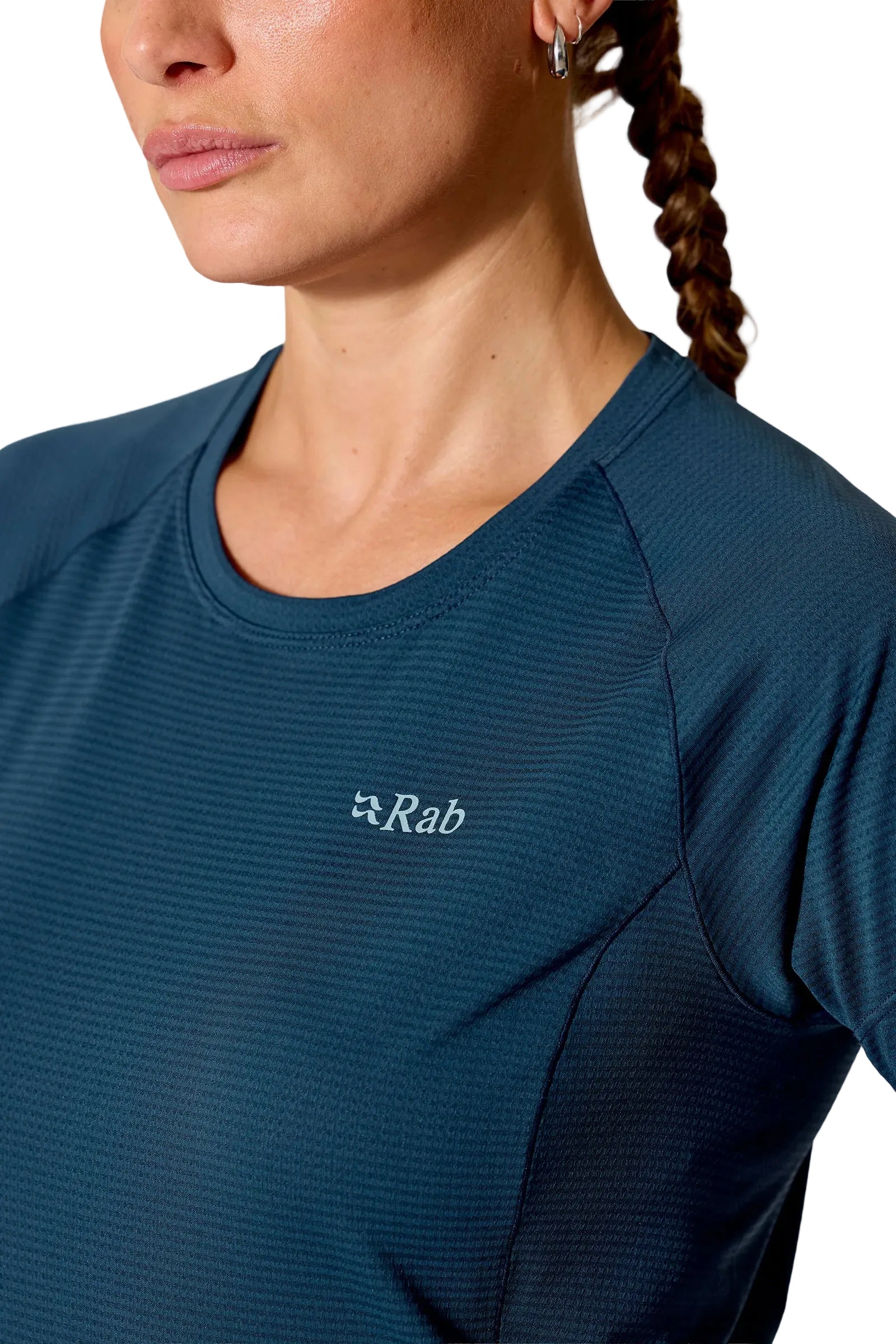 Rab Women's Sonic Tee in Tempest Blue (Reference) - Neck Detail