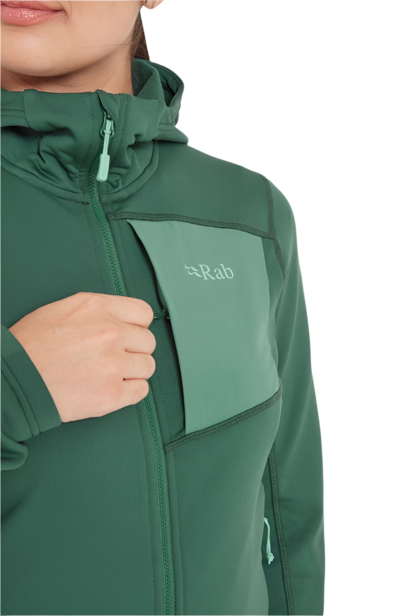 Rab Women's Superflux Hoody in Green Slate - chest pocket detail