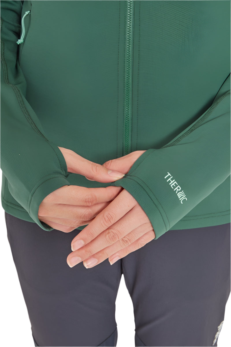 Rab Women's Superflux Hoody in Green Slate - thumb loop detail