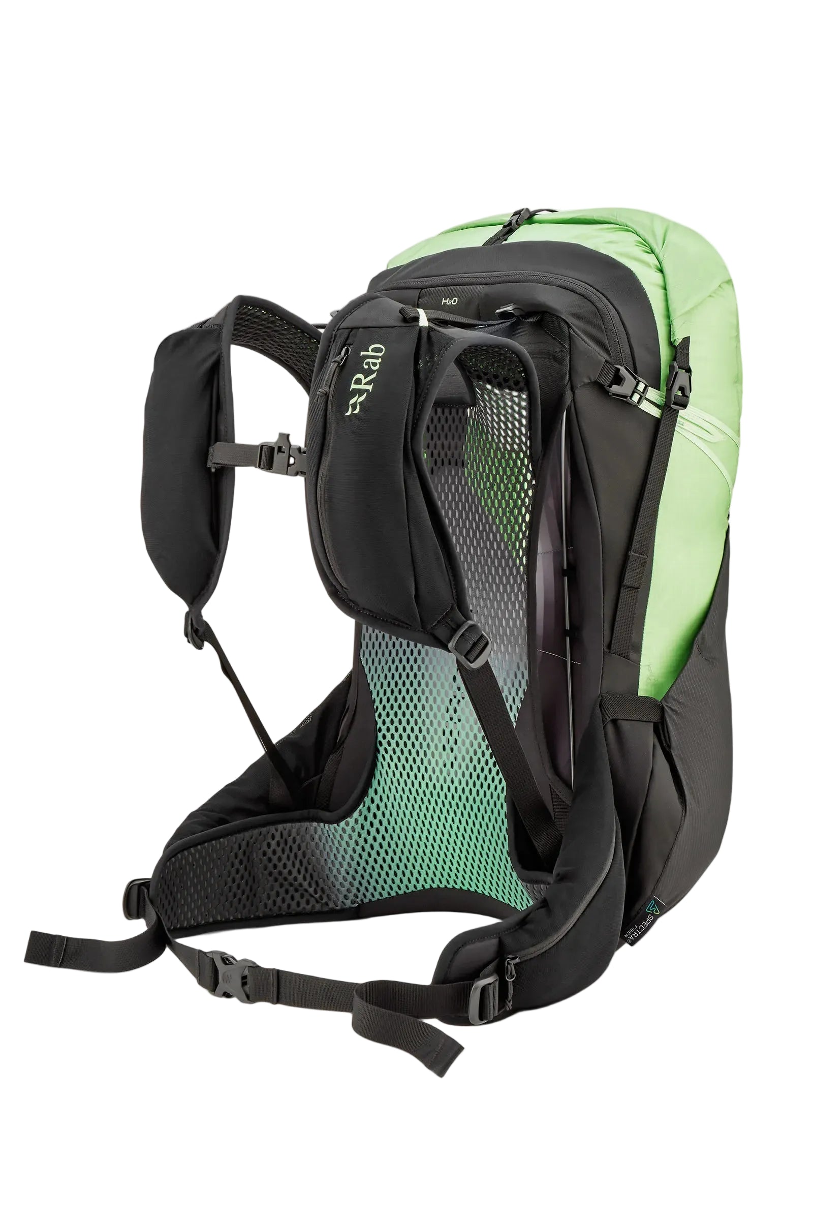 Rab Women's Syclon XP ND 28L Waterproof Pack in Black/Dark Fig Green - Back System Detail