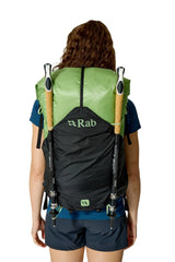 Rab Women's Syclon XP ND 38L Waterproof Pack in Black/Dark Fig Green - Back View On Model 2