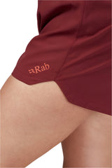 Rab Women's Talus Active Shorts in Deep Heather - on model, thigh detail with branding